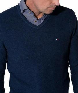 MOULINE COTTON STRUCTURE V-NK BLUE