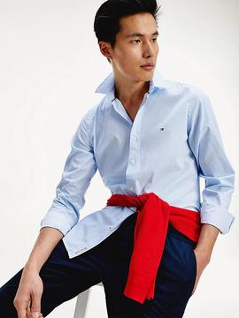 SLIM SOFT GEO PRINT SHIRT COPENHAGEN BLUE / WHITE