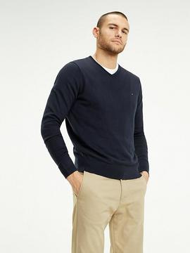 CORE COTTON-SILK V-NECK SKY CAPTAIN