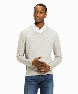 CORE COTTON-SILK V-NECK CLOUD HTR