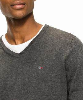 CORE COTTON-SILK V-NECK CHARCOAL