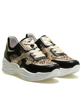 SNEAKER E010594D 100 NEGRO / LEOPARDO