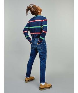 TJM STRUCTURED STRIPE SWEATER TWILIGHT NAVY