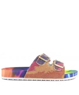 SANDALIA DE DOBLE BANDA CON ESTAMPADO MULTICOLOR