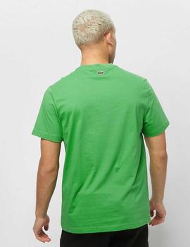 CAMISETA LACOSTE VERDE CON LOGO CRAQUELADO