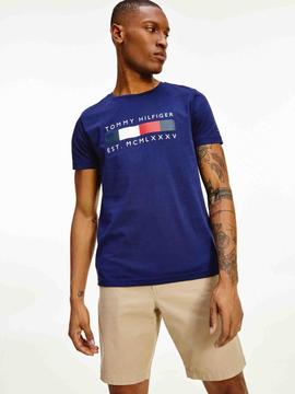 LOGO BOX STRIPE TEE YALE NAVY