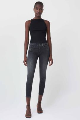 PANTALÓN VAQUERO SECRET CROPPED SKINNY  NEGRO DEGRADÉ