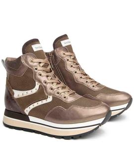 ZAPATILLAS ALTAS DE MUJER EN PIEL Y ANTE MARRÓN