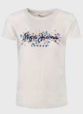 CAMISETA LOGO Y FLORES BEGO BLANCA