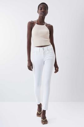PANTALÓN VAQUERO SECRET SKINNY FIT HIGH RISE PUSH IN BLANCO