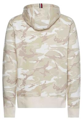 SUDADERA CON CAPUCHA Y ESTAMPADO DE CAMUFLAJE BEIGE