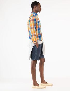 CAMISA TARTÁN ALGODÓN LINO NARANJA