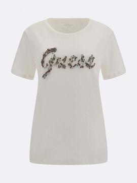 CAMISETA BONITA BLANCA CON LOGO DE PEDRERÍA