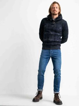 JERSEY PETROL PUNTO DE OCHOS AZUL MARINO Y GRIS