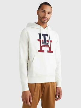 SUDADERA REGULAR FIT CON CAPUCHA TH MONOGRAM CRUDO