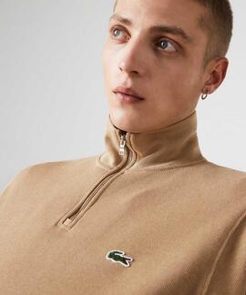 JERSEY SUDADERA LACOSTE INTERLOCK DE CUELLO ALTO BEIGE