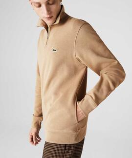 JERSEY SUDADERA LACOSTE INTERLOCK DE CUELLO ALTO BEIGE