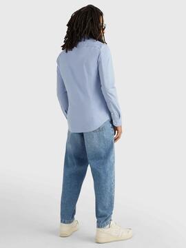 CAMISA ELÁSTICA SLIM FIT POPELÍN AZUL