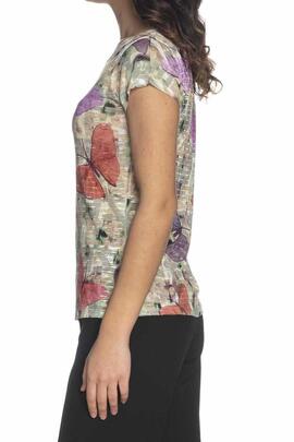 CAMISETA SEMITRANSPARENTE BEIGE MULTICOLOR