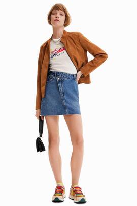CHAQUETA ECOPIEL EFECTO ANTE DETROIT MARRÓN