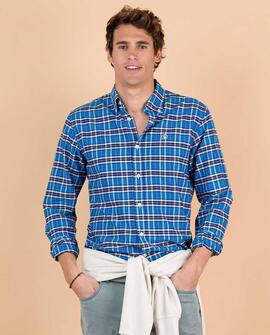 CAMISA CUADRO TURQUESA CON PERFIL AMARILLO