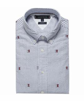 SEERSUCKER EMBROIDER REGULAR FIT BLUE QUARTZ
