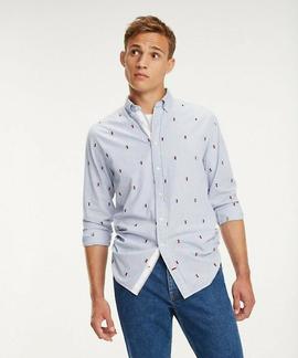 SEERSUCKER EMBROIDER REGULAR FIT BLUE QUARTZ