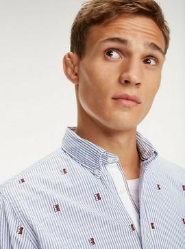 SEERSUCKER EMBROIDER REGULAR FIT BLUE QUARTZ