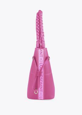 BOLSO CON PESPUNTES Y LOGO LATERAL ROSA