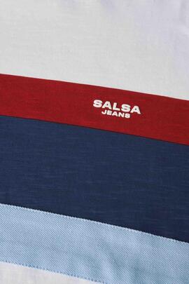 CAMISETA BLANCA CON BANDA TRICOLOR