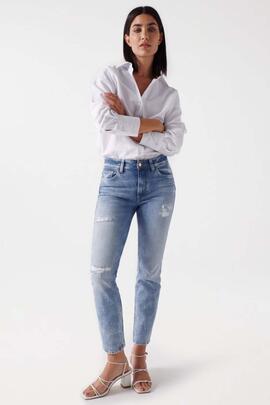 PANTALÓN VAQUERO DESTINY CROPPED SLIM CON ROTOS
