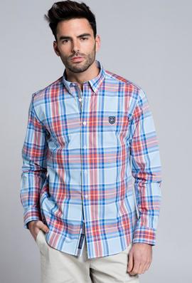 CAMISA H TARTAN CELESTE