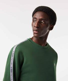 SUDADERA LACOSTE REGULAR FIT VERDE CON CINTA DEPORTIVA