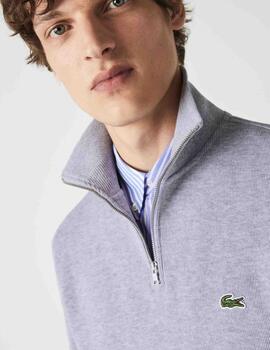 JERSEY SUDADERA LACOSTE DE CUELLO ALTO CON CREMALLERA GRIS
