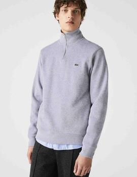 JERSEY SUDADERA LACOSTE DE CUELLO ALTO CON CREMALLERA GRIS