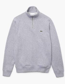 JERSEY SUDADERA LACOSTE DE CUELLO ALTO CON CREMALLERA GRIS