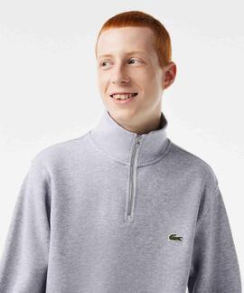 JERSEY SUDADERA LACOSTE DE CUELLO ALTO CON CREMALLERA GRIS