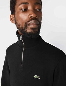 JERSEY SUDADERA LACOSTE DE CUELLO ALTO CON CREMALLERA NEGRO