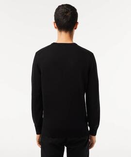 JERSEY LACOSTE CUELLO REDONDO NEGRO
