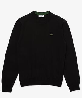 JERSEY LACOSTE CUELLO REDONDO NEGRO