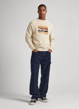 SUDADERA MUN BEIGE CON LOGO ESTAMPADO EFECTO PINTURA