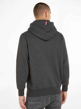 SUDADERA CON CAPUCHA Y MONOGRAMA BORDADO GRIS OSCURA