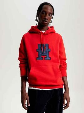 SUDADERA CON CAPUCHA TH MONOGRAM REGULAR FIT ROJA