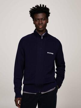 CÁRDIGAN DE CUELLO ALTO CON MONOTIPO HILFIGER AZUL MARINO