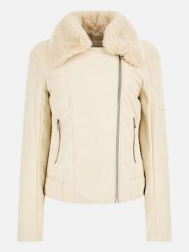 CHAQUETA BIKER ACOLCHADA NEW OLIVIA ECOPIEL CREMA METALIZADA