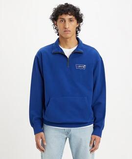 SUDADERA RELAXED FIT AZUL CON CREMALLERA TRES CUARTOS