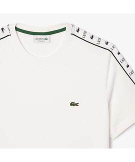 CAMISETA LACOSTE REGULAR FIT BLANCA CON CINTA DEPORTIVA
