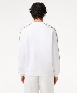SUDADERA LACOSTE REGULAR FIT BLANCA CON CINTA DEPORTIVA