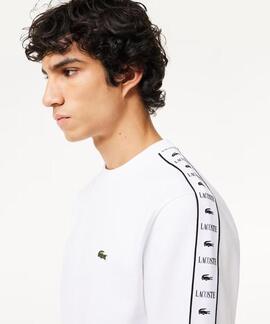 SUDADERA LACOSTE REGULAR FIT BLANCA CON CINTA DEPORTIVA