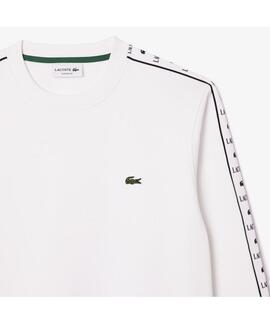 SUDADERA LACOSTE REGULAR FIT BLANCA CON CINTA DEPORTIVA